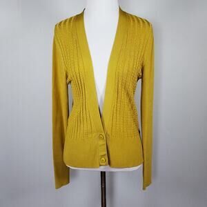 M.M. LaFleur Lange Cardigan Sweater Goldenrod Yellow Academia Preppy Sz S
